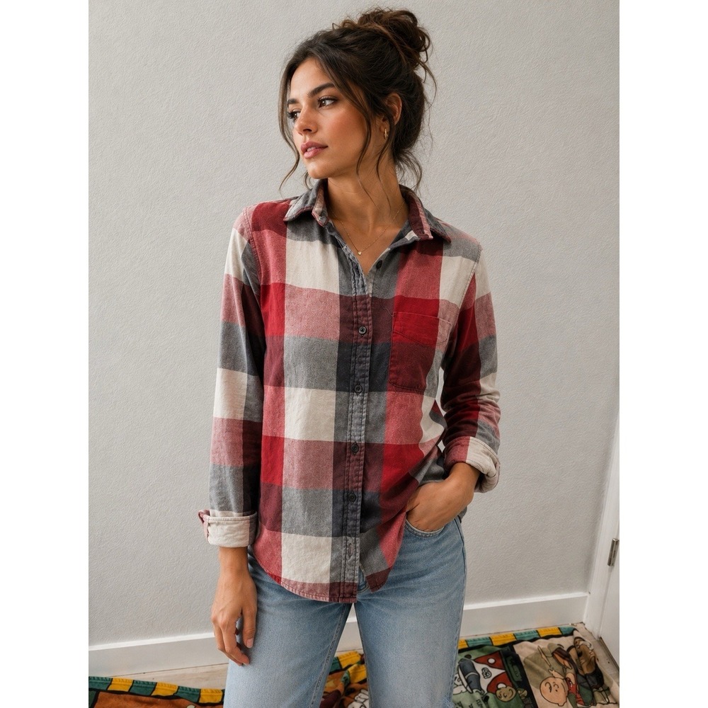 Ralph Lauren RL Boyfriend Plaid Flannel Shirt Womens Small Grunge Boho
